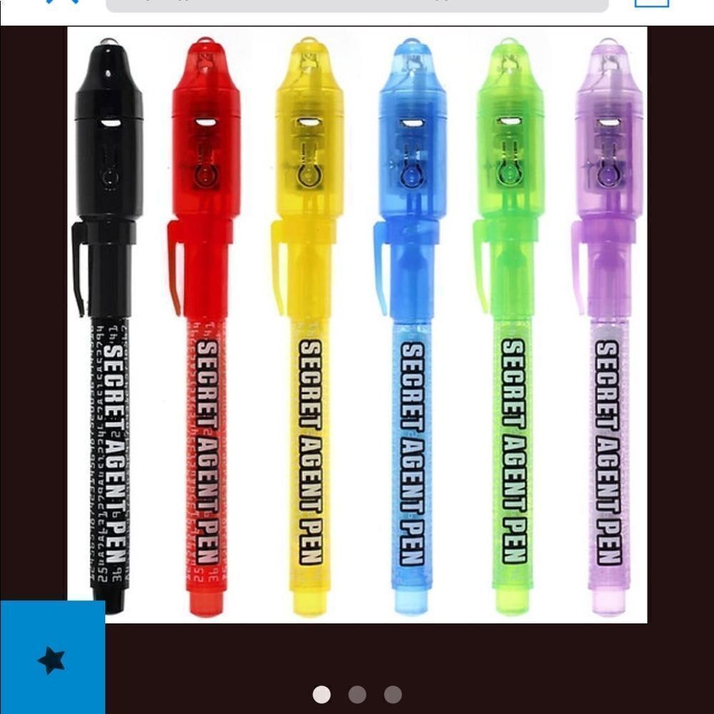 Two packages of six invisible spy pens with UV light - total 10
